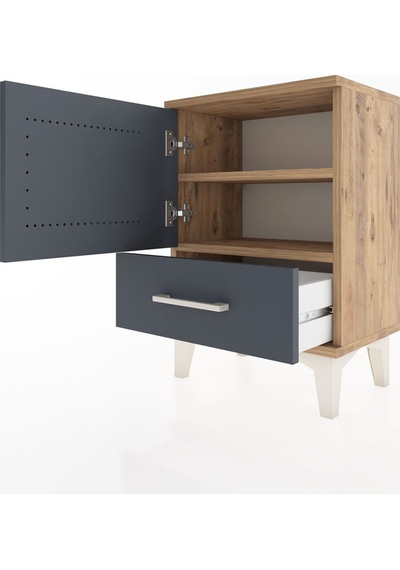 Arges Komodin 2 Raflı Tek Kapaklı 44x30x64 Çam-antrasit Atlas Çam