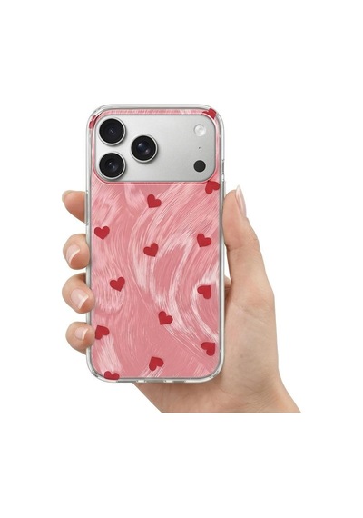 Apple İphone 17 Pro Max Uyumlu Kılıf Pink Heart Silikon Kılıf Kırmızı