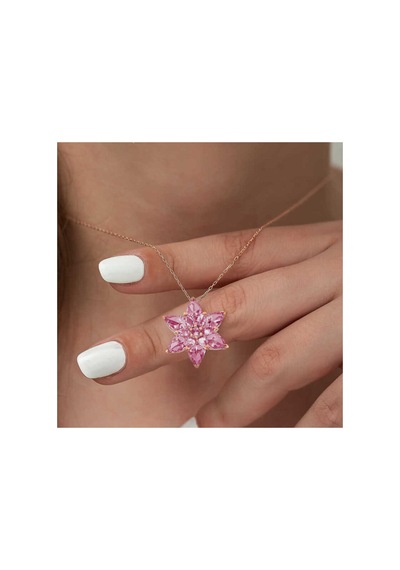Gümüş Rose Pembe Lotus Çiçeği Kolye Çok Renkli Çok Renkli