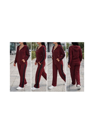 Gugus Kadın Eşofman Takımı Kapüşonlu Fermuarlı Bol Paça Yanları Şeritli Payetli Model Bordo Gugus Kadın Eşofman Takımı Kapüşonlu Fermuarlı Bol Paça Yanları Şeritli Payetli Model Bordo