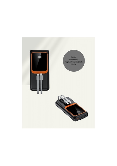 Dijital Ekranlı 20.000 Mah Powerbank 22.5w Hızlı Şarj + Çoklu Bağlantı Seçeneği Altın