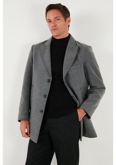 Buratti Slim Fit Apaş Yaka Astarlı Kaşe Erkek Kaban 584K1217 Açık Gri