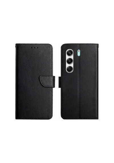 Tecno Camon 40 Pro Kartlık Bölmeli Deri Kapaklı Standlı Kılıf Siyah