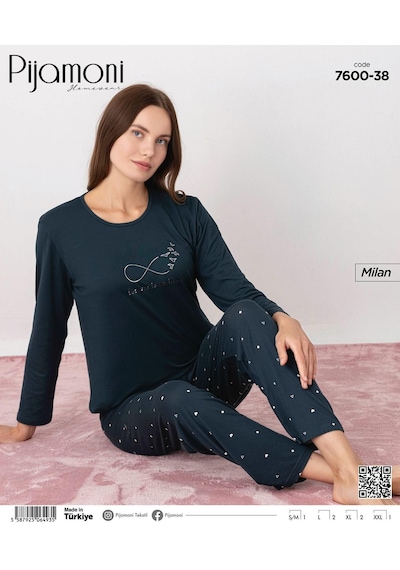 Pijamoni Kadın Milan Bisiklet Yaka Uzun Kol İnce Pijama Takımı 7600/38 - 1 Adet Koyu Yeşil Pijamoni Kadın Milan Bisiklet Yaka Uzun Kol İnce Pijama Takımı 7600/38 - 1 Adet Koyu Yeşil
