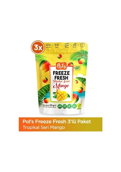 Pol's Freeze Fresh Mango 20 Gr X3 Adet Freeze Dry Dondurularak Kurutulmuş Meyve 20 G