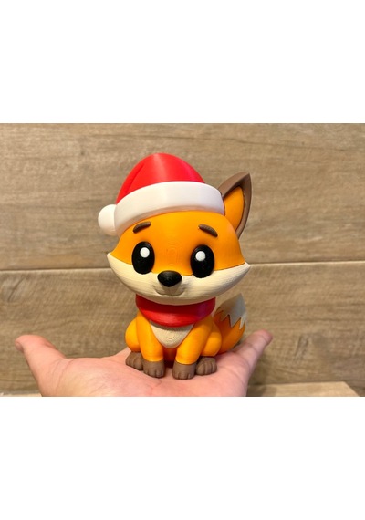 Noel Baba Şapkalı Sevimli Tilki Figürü - 3d Yazıcı Özel Tasarım Yılbaşı Hediyesi