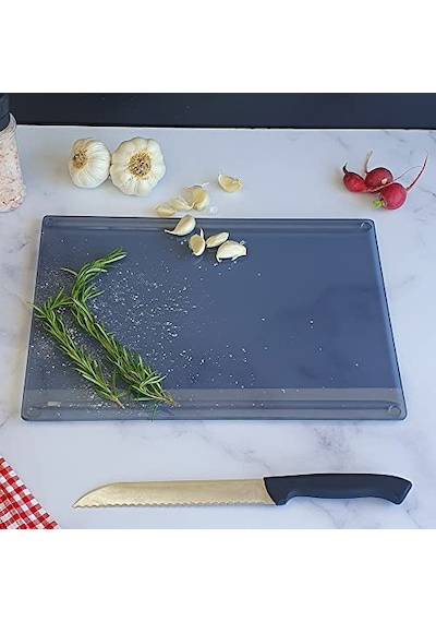 Kanallı Cam Kesme Tahtası - Cam Kesme Tablası Füme Cam, 25cm X 35cm Diğer
