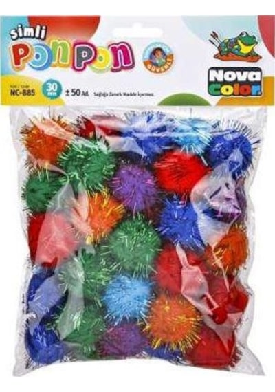 Nova Color Simli Ponpon 30 mm Karışık Renkli 50 Li (NC-885)