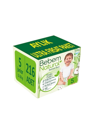 Bebem Natural Bebek Bezi 5 Numara Junior Ultra Fırsat Paketi 216 Adet 3'lü