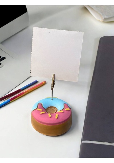Pembe Mavi Pasta Desenli Donut Model Temalı Fotoğraf Not Tutacak Ofis Masası Not Tutacağı Hediyelik Pembe Mavi
