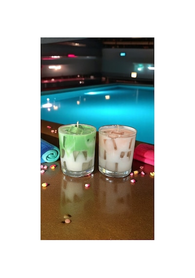 Buzlu Ice Matcha Latte Pink Latte Mum Kokulu Soya Wax 2 Li Yeşil