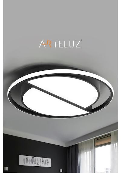 Kesik Yuvarlak Model Modern Plafonyer Avize 50 Cm Siyah
