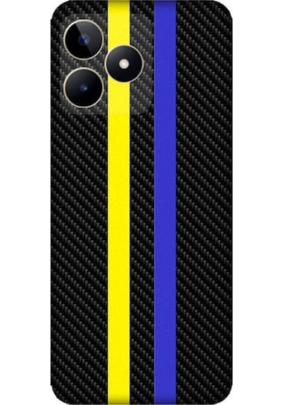 Realme C53 Uyumlu Sarı Lacivert Karbon Motif Desenli Silikon Kılıf