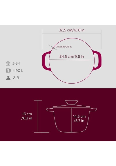 Lava Döküm Yuvarlak Tencere Döküm Demir Kapak Experience Majolik Serisi Çap(Ø) 23  cm