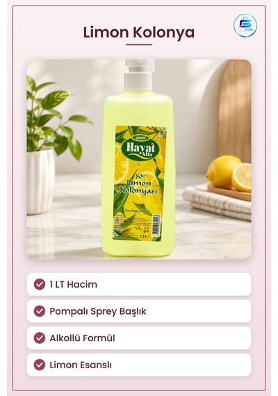 Limon Kolonya Pompalı Sprey 1 Lt Alkollü Ferah Kokulu Misafir Ve
