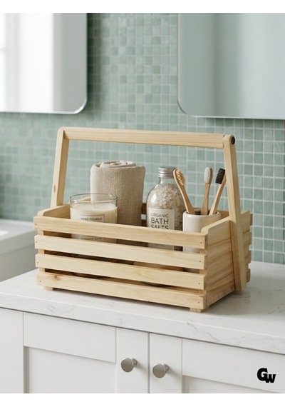 Doğal Ahşap Düzenleme Sepeti Ahşap Banyo Mutfak Sepeti Kavak - Ihlamur 1 Adet