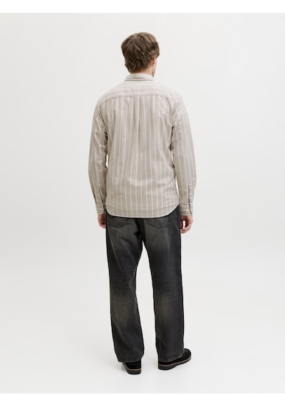 Jack & Jones Erkek Çizgili Oxford Kumas Pamuk Gömlek - Harvey - 12293325 Moonstruck