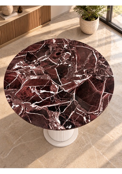 Vişne Mermer Desenli Yuvarlak Masa 90 Cm %100 Mdf Vizon Bej Elazığ Vişne