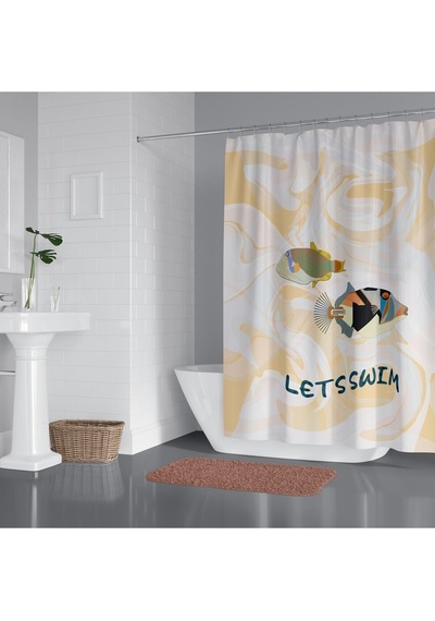 Banyo Duş Perdesi Renkli Balık Desen Dijital Baskılı Banyo Perdesi, Tek Kanat C Halkalı-180x200 Cm Çok Renkli