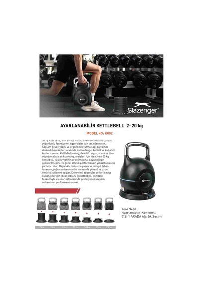 Slazenger K002 Ayarlanabilir Kettlebell 20 Kg Tekli