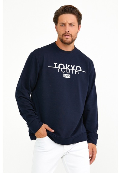 Erkek Bisiklet Yaka Regular Fit Tokyo Basklı Sweatshirt Spr22sw1 001
