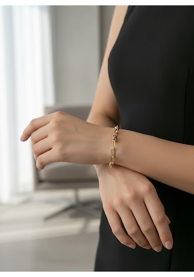 Valmont Accessories Kadın Gold Renk Renkli Taşlı Düğüm Detaylı Zincir Bileklik