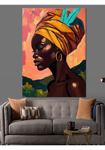 Ahşap Tablo Afrikalı Kadın Renkli Profil