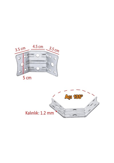 Açılı Köşe Birleştirme 135 Bağlantı Aparatı 4 Adet Mobilya Köşebent Sacı Gönye Metal 35x35x50 Mm Genel 65992377