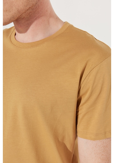Ac&Co / Altınyıldız Classics Erkek Hardal Slim Fit Dar Kesim %100 Pamuk Bisiklet Yaka Kısa Kollu Tişört Hardal