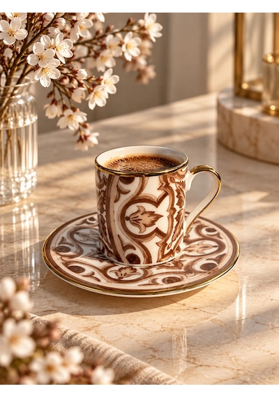 2 Kişilik Porselen Latte Brown Kahve Fincanı Takımı 100 Ml-8014 Kahverengi
