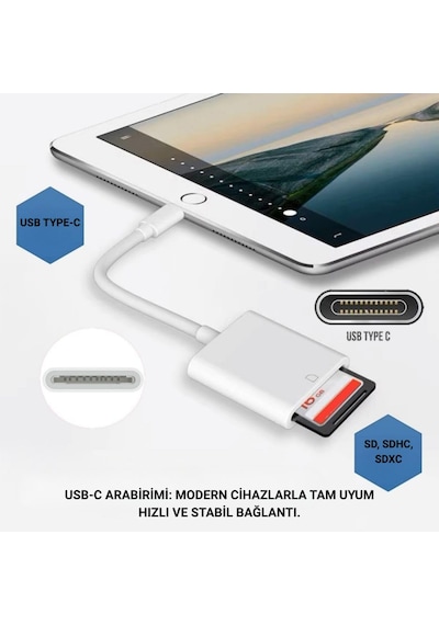 Polham Usb-c To Sd / Hafıza Kart Okuyucu Tak & Çalıştır Kamera Kart Dönüştürücü, Telefon, Tablet Pc Uyumlu Beyaz