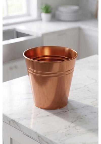 Konik Metal Saksı & Vazo - 23 Cm Dekoratif Çok Amaçlı Renkli Çiçeklik 23x23/16 Cm Kahverengi