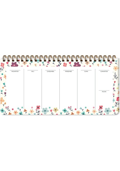 13x27 Haftalık Spiralli Planner - Krem Çiçek
