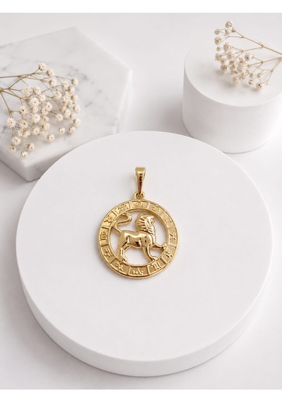 Melekcehobi Aslan Burcu Kolye Ucu / Xuping 14k Gold Kaplama Astroloji Madalyon Kolye Ucu Altın Rengi