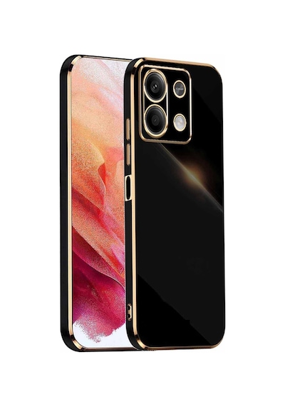 Fibaks Redmi Note 13 4G Uyumlu Kılıf Parlak Kenarlı Altın Işlemeli Kamera Korumalı Kapak
