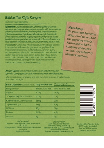Vıtleaf Vegan Köftelik Toz Karışım 60 G