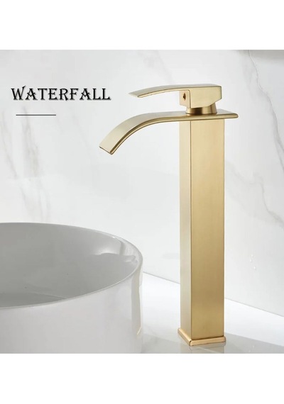 Banyo Çanak Lavabo Bataryası Mat Gold Renk Şelale Model