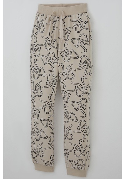 Breeze Kız Çocuk Eşofman Takımı Fiyonk Desenli Bağcık Aksesuarlı 4-8 Yaş, Taş