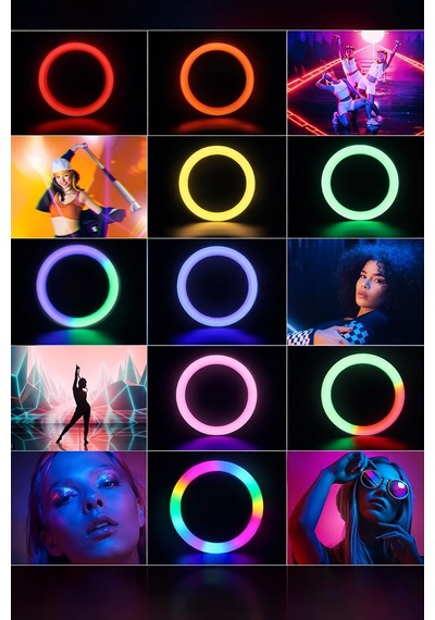 Rgb Halka Işık Uzun Tripod Selfie Çubuğu 1.9m-1200 Mah Şarjlı Kumandalı Ring Light Telefon Tutucu