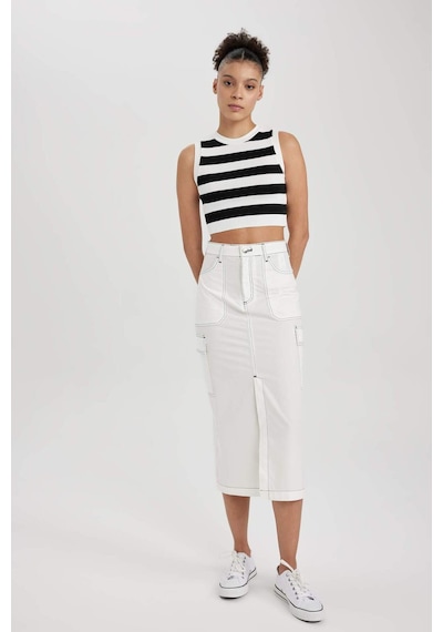 Defacto Coool Kargo Fit Poplin Midi %100 Pamuk Etek A8605AX23SMWT32 Beyaz
