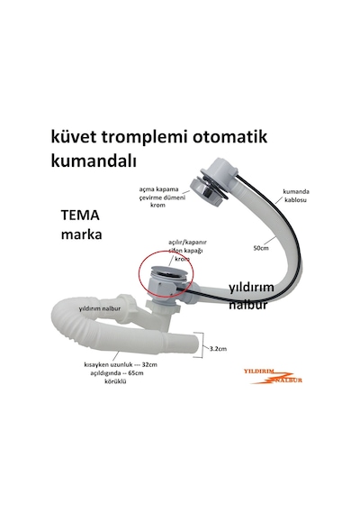 Küvet Tromplemi Kapağı Kumandalı Otomatik Küvet Jakuzi Gider Kapa