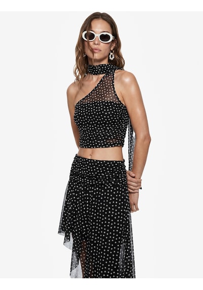 Koton Koton X Sibil Çetinkaya - Fular Detaylı Halter Yaka Tek Omuz Puantiyeli Tül Top Siyah Desenli 6sak10063uk Koton Koton X Sibil Çetinkaya - Fular Detaylı Halter Yaka Tek Omuz Puantiyeli Tül Top Siyah Desenli 6sak10063uk