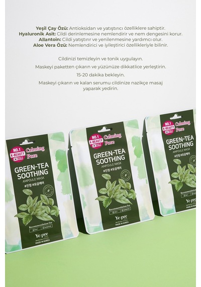 Ye:pre Green Tea Soothing Ampoule Mask Yeşil Çay Özlü Maske Kore 23 ML