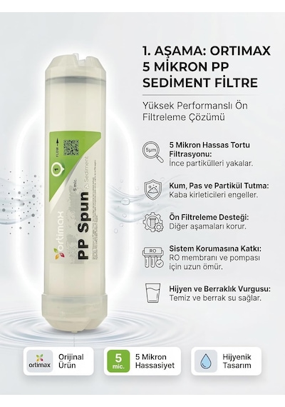 Ortimax 5'li Su Arıtma Filtre Seti, Pp Sediment, Gac, Cto Karbon, Membran Ve Post Karbon Diğer