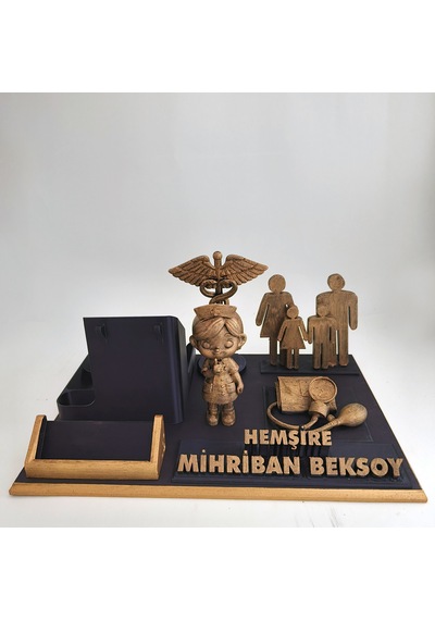 Kişiye Özel Hemşire Masa İsimliği Ve Kartvizitlik Gold - Siyah