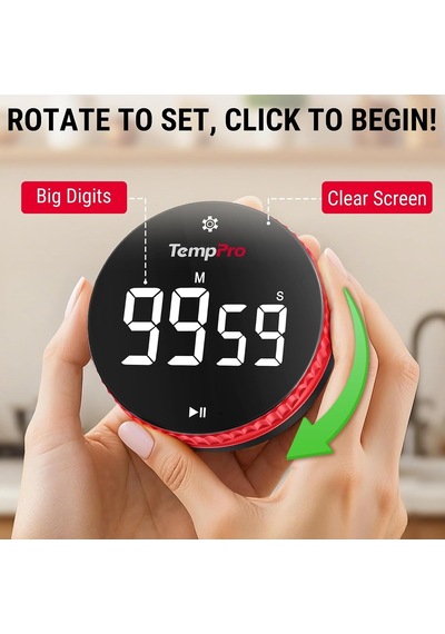 Ayrex Tm04 99 Saat Kapasiteli Çevirmeli Dijital Mutfak Ve Ders Zamanlayıcısı, Geniş Led Ekranlı Mıknatıslı Kron