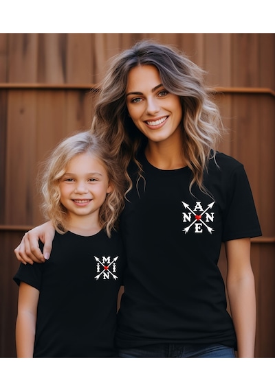 Aselinda Aile Kombin Tişört- Kalp Mini Baskılı Bisiklet Yaka Tişört/t-shirt Tek Adet Fiyatıdır. Siyah-anne