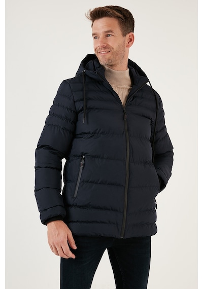 Buratti Su Itici Slim Fit Soğuğa Ve Rüzgara Dayanıklı Kapüşonlu Şişme Erkek Mont 649005 Lacivert