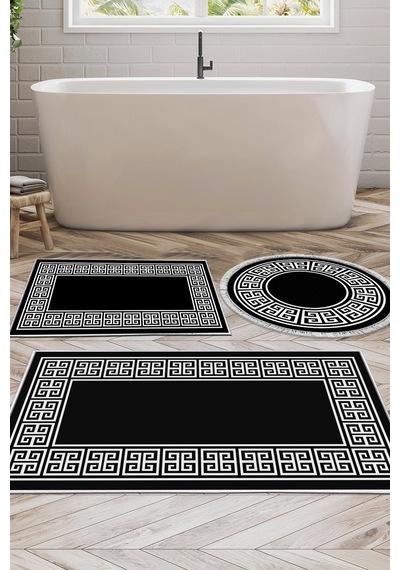 Dekoreko Kaymaz Taban Djt 3 Lü Banyo Paspas Takımı Yıldız Deri Karışık Modern 608m Siyah