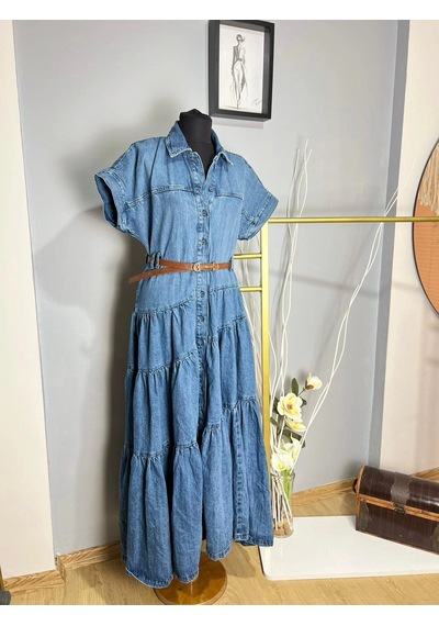 Byemelika Rahat Kalıp, Maxi Denim Elbise Çok Renkli